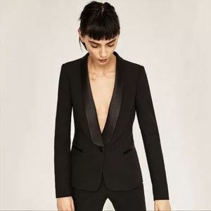 Zara Black Blazer with Satin Trim